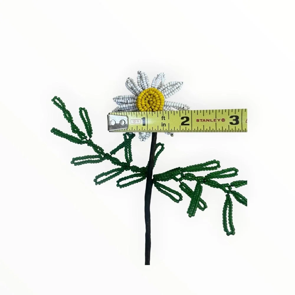 Vintage French Beaded Daisy Flowers 11 Stems Seed Bead Handmade Floral Decor